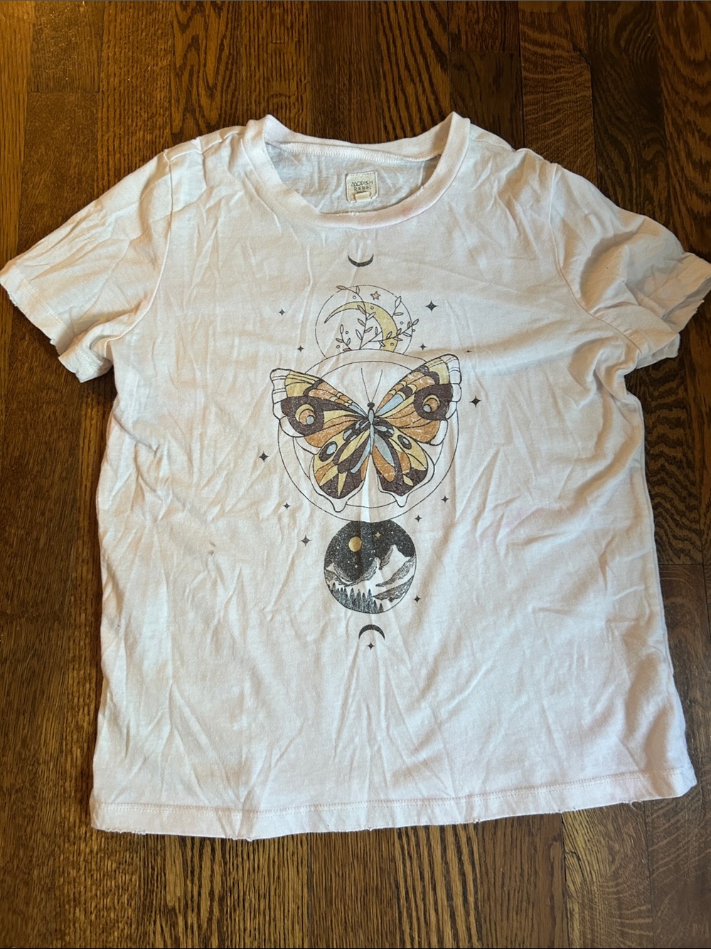 Girls' Cream Graphic Butterfly Short Sleeve Tee